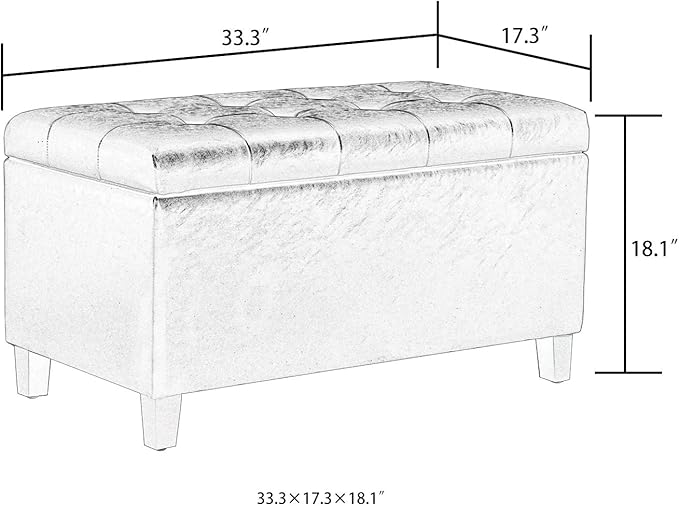 Asense Storage Ottoman Bench, Faux Leather Upholstered End of Bed Bench with Safety Hinge Wooden Legs, for Entryway Bedroom (Black, 33.3")-Ruum Studio Home