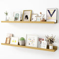 Picture Ledge Shelf, Wood Floating Shelves Set of 2, 36 inch Picture Ledge Shelves, Photo Ledge Nursery Book Shelves Wall Mounted for Living Room Kids' Room Bedroom, Color Oak-Ruum Studio Home