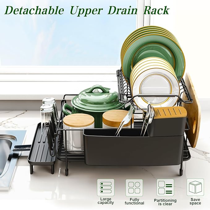 Runnatal Large Dish Drying Rack with Drainboard Set, Stainless Steel Detachable 2-in-1 Large-Capacity 2-Tier Over The Sink Anti-Rust Dish Rack and Dish Drainer for Kitchen Counter-Ruum Studio Home