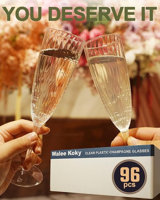 Clear Plastic Champagne Flutes, 96 PCS Disposable Reusable Cocktail Cups for Home Daily Life Party Birthday Wedding Toasting Drinking Champagne (6 oz)-Ruum Studio Home