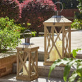 Glitzhome Mondern Farmhouse Wood Metal Lanterns Decorative Hanging Candle Lanterns Set of 2, Natural (No Glass)-Ruum Studio Home