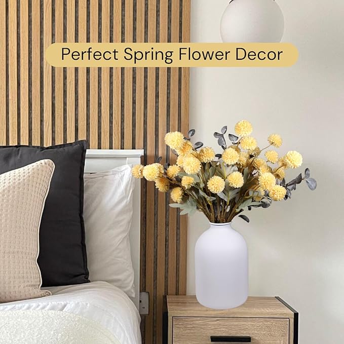 Yellow Flowers Artificial Long Stems Kiku Flower With Eucalyptus, Spring Flowers Decor, Mustard Yellow Decor, Flores Amarillas Artificiales Para Decoracion, Faux Easter Spring Summer Floral Stems-Ruum Studio Home