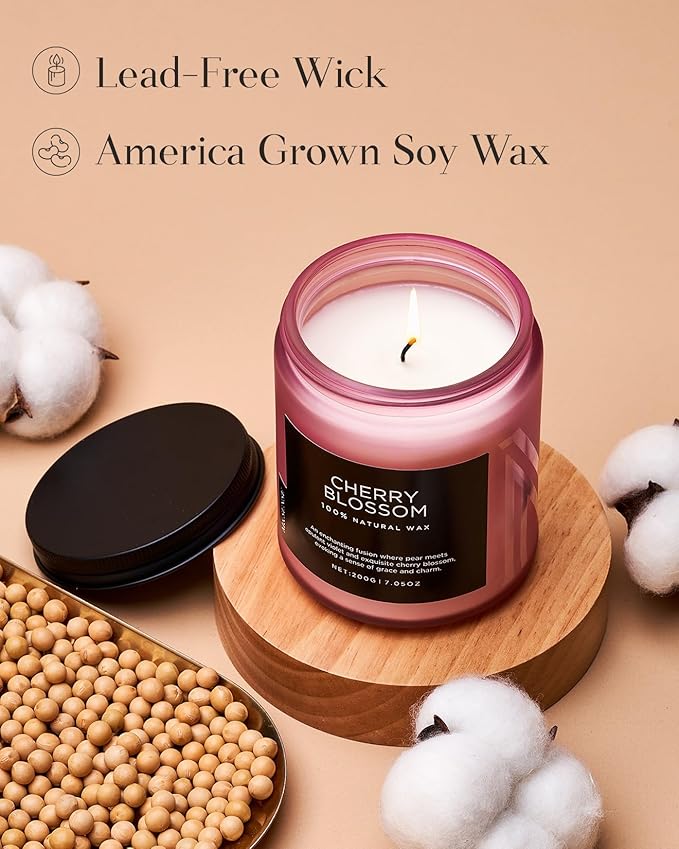 M&SENSE Cherry Blossom Scented Spring Candle, Best Smelling Stress Relief Aromatherapy Candle, 50 Hours 7.05oz Natural Soy Wax Romantic Candle Gifts for Women & Home Decor-Ruum Studio Home
