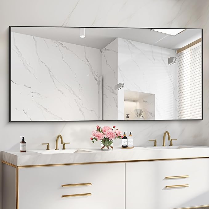 36x72inch Bathroom Mirror, Black Rectangle Mirror with Thin Metal Frame, Large Rectangular Wall Mirrors for Bathroom, Living Roomm, Hair Salon, Big Farmehouse Mirror Hang Horizontal/Vertical-Ruum Studio Home