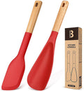 Cooking Spoon and Scraper for Nonstick Cookwares, Great for Cooking and Serving Durable BPA-Free Matte Silicone, Wood Handle Multifunction Spoon for Mixing, Scoop, and Scrape (RED)-Ruum Studio Home