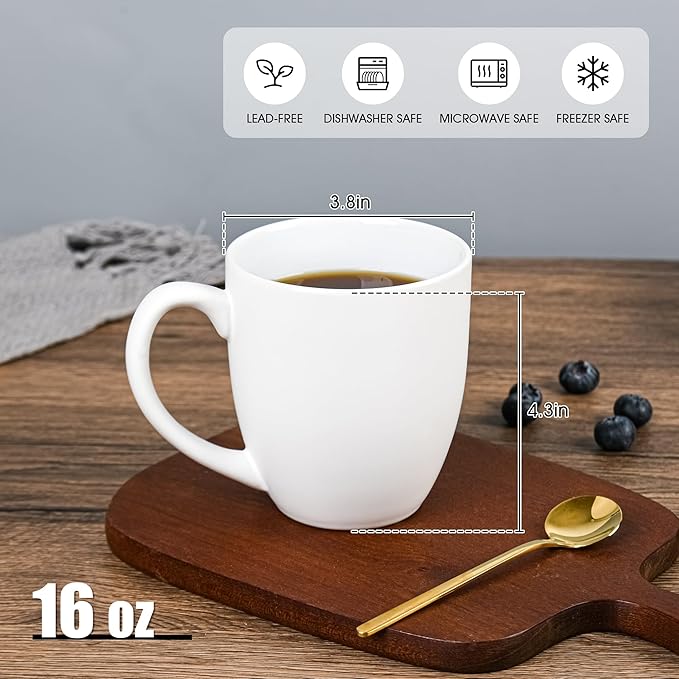 16oz Coffee Mugs Set of 6, Large Ceramic Modern Coffee Mugs With Handle For Tea,Latte,Cappuccino,Cocoa. Dishwasher.Microwave Safe (Matte White)-Ruum Studio Home