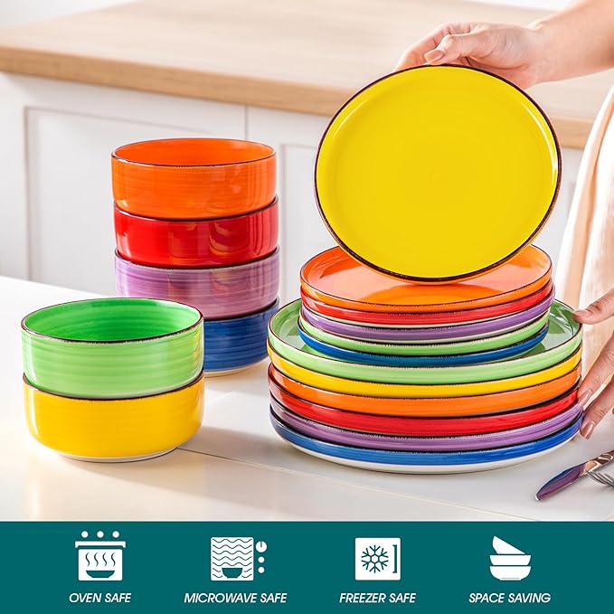 vancasso Bonita Dinnerware Sets 18 Pieces, Stoneware Dishes Set for 6, Plates and Bowls Set, Dinshwasher and Microwave Safe, Multicolor-Ruum Studio Home