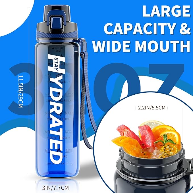 Water Bottle, 32 oz Motivational Water Bottles with Time Marker-Tritan & BPA Free, Sports Water Bottle with Time to Drink & Strap, Wide Mouth, Leakproof -Gift for Christmas Gym Fitness & Outdoor-Ruum Studio Home