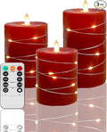 Red flameless Candles with Remote Control Timer Battery Operated LED Pillar Candles 4‘’ 5‘’ 6‘’ Fake Candles with String Lights Set of 3 for Christmas or Special Festivals Decorations-Ruum Studio Home