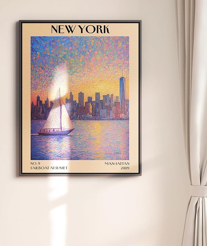 Retro Vintage New York Wall Art Print - 11x14 Unframed Poster - New York City Souvenirs, Cute Trendy Colorful Wall Decor (Sunset Sailboat, 11x14")-Ruum Studio Home