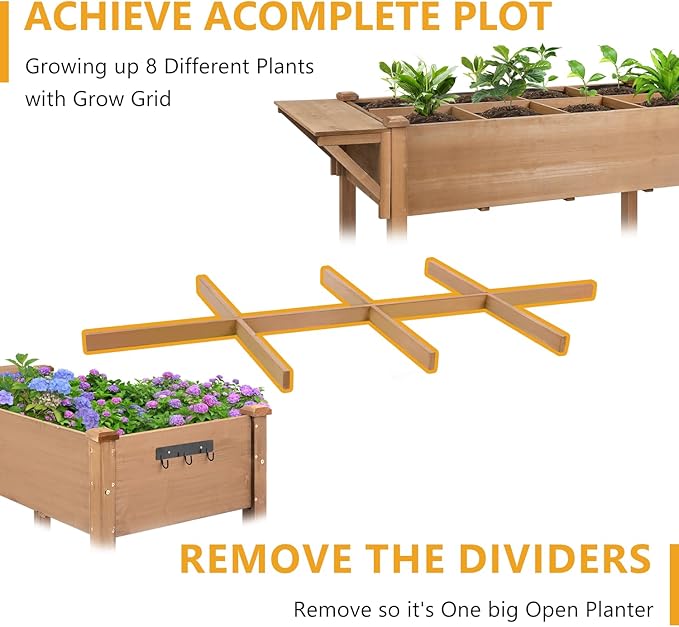Raised Garden Bed with Lockable Wheels Mobile Elevated Wood Planter,Storage Shelf, Protective Liner,55.5x24x32in (Brown)-Ruum Studio Home
