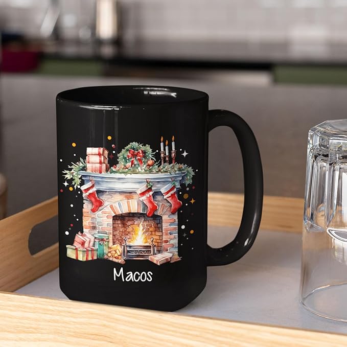 Cute Christmas Design Coffee Mug, Customized Name Black Cup For Christmas, Custom Christmas Themed Ceramic Mug 11oz 15oz, Personalized Christmas Decorative Cup, Gift For Friend Coworker-Ruum Studio Home