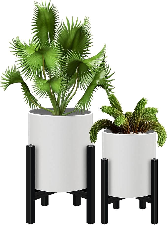 Plant Pot with Stands Set of 2, Mid Century Planters for Indoor Plants Modern Decorative Flower Pots for Balcony, Office, Living Room or Garden with Drainage Plug, 12 inch & 10 inch-Ruum Studio Home