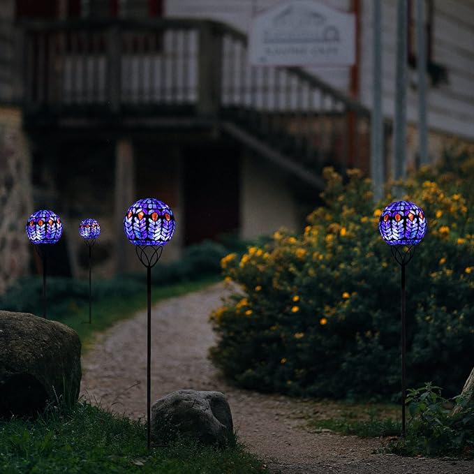 Afirst Solar Outdoor Garden Lights Decorative - Mosaic Solar Stakes Gazing Ball Waterproof Outdoor Lights Stakes for Pathway Yard Lawn Decoration(Multi)-Ruum Studio Home