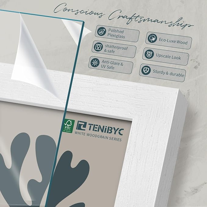 18x24 Poster Frame 3 Pack - White Woodgrain, Solid Wood Gallery Picture Frame - Wall Hanging-Ruum Studio Home