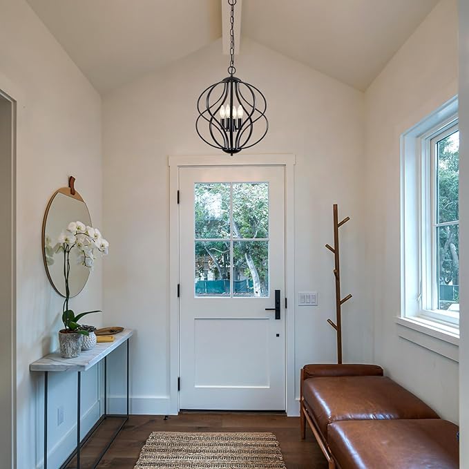 Modern Black Chandelier for Dining Room, 4 Lights Geometric Chandeliers, Sphere Chandelier Industrial Large Pendant Light Fixtures Hanging for Kitchen, Entryway, Foyer, Stairs-Ruum Studio Home