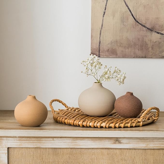 Ceramic Vase Set of 3, Bud Vases for Modern Farmhouse Home Decor, Cute Vases, Small Flower Vases for Dining Table Centerpieces,Living Room,Shelf,Mantel and Entryway Display-Ruum Studio Home