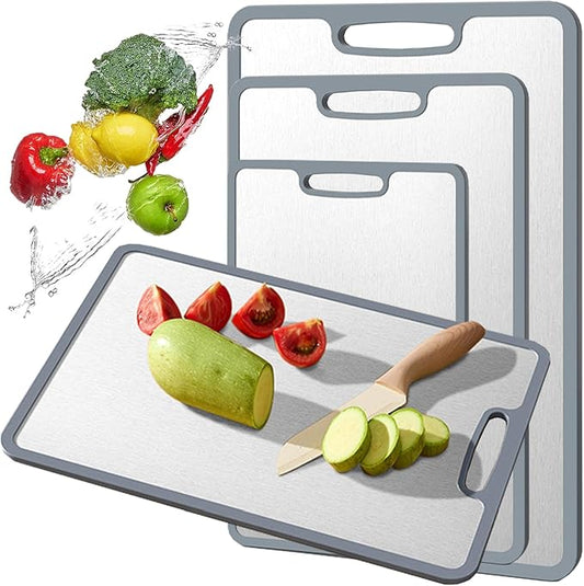 Titanium Cutting Board Double-sided non-slip silicone edging Pure Titanium Cutting Boards for Kitchen - Double-Sided Food-Grade Chopping Board Non-Stick Durable and easy to clean (Large)