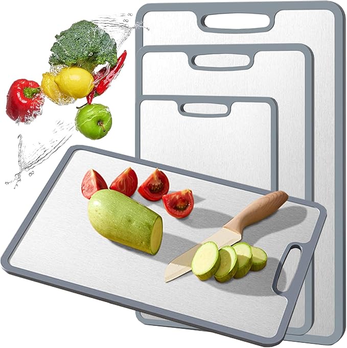 Titanium Cutting Board Double-sided non-slip silicone edging Pure Titanium Cutting Boards for Kitchen - Double-Sided Food-Grade Chopping Board Non-Stick Durable and easy to clean (Small)-Ruum Studio Home
