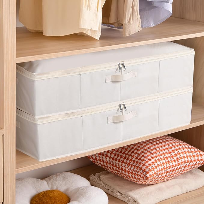 Under the Bed Storage Bins, Closet Organizers with Reinforced Handles for Blanket, Sheets, Pillows, Towels, Shoes, Beige, 3 Pack, 23.6 x 11.8 x 5.9 Inch-Ruum Studio Home