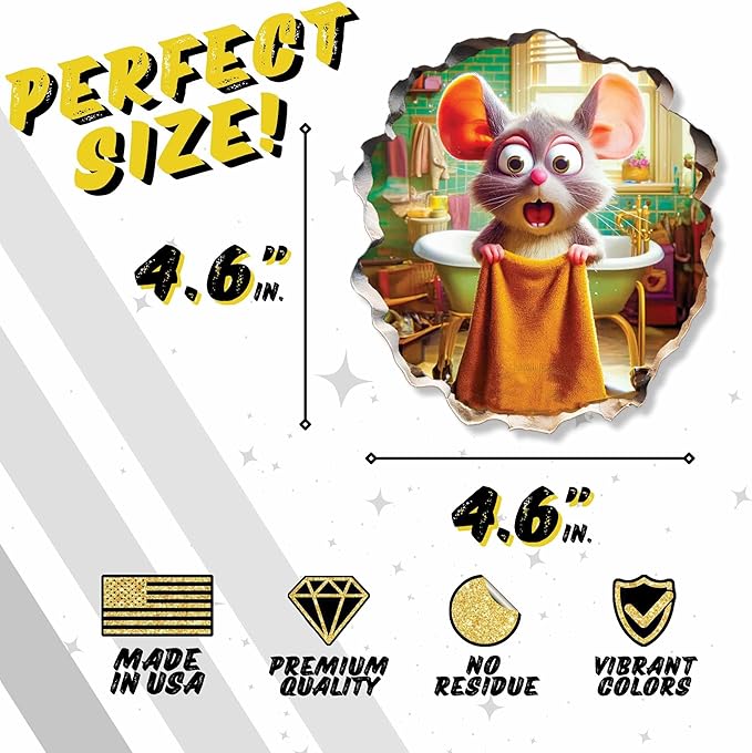 3D Mouse Sticker - Shower - Mousehole Wall Sticker Decal - Removable Bathroom Decor - Kids Room - Peel & Stick - Whimsical Home Decor - MICESTERPIECE-Ruum Studio Home