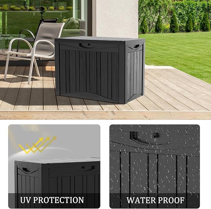 45 Gallon Lockable Resin Deck Box, Waterproof & UV-Resistant Outdoor Storage Box for Outdoor Cushion Storage, Garden Tools & Pool Accessories Storage, Black-Ruum Studio Home