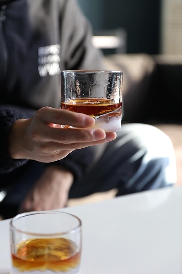 Yosemite Heavy Crystal Whiskey Glasses Gift Set of 2, Thick Freezable Bourbon Glass 1lb Each, Premium Whiskey Gifts for Men, Frozen Crystal Chills Cocktails, 10 oz-Ruum Studio Home