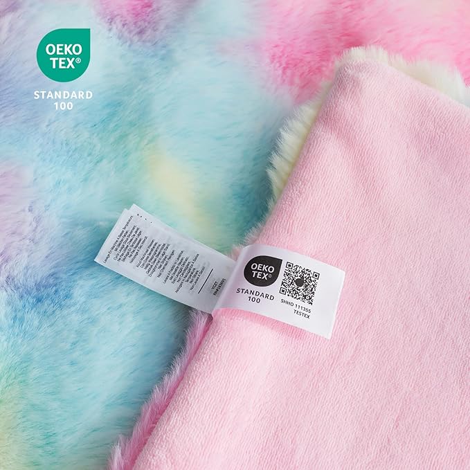 Cozy Bliss Faux Fur Throw Blanket for Couch, Fuzzy Soft Plush Thick Bubble Blanket for Sofa Bedroom Living Room,50 * 60 Inches Tie-dye Rainbow-Ruum Studio Home