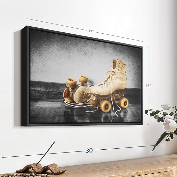 ElephantStock Vintage Skates Pop Wall Art - Horizontal Framed Canvas - 1-Piece Living Room Wall Decor - Sport Photography Canvas Print - Beige and Black Decor for Wall - 19" X 13"-Ruum Studio Home
