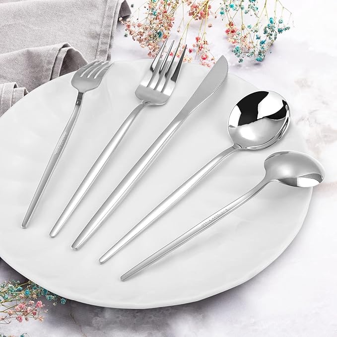 Silverware Set, KassKa 20 Pieces Flatware Cutlery Set, Stainless Steel Utensils Set Spoon Fork Knives Set for Home Restaurant and Kitchen, Mirror Polished Finished, Service for 4-Ruum Studio Home