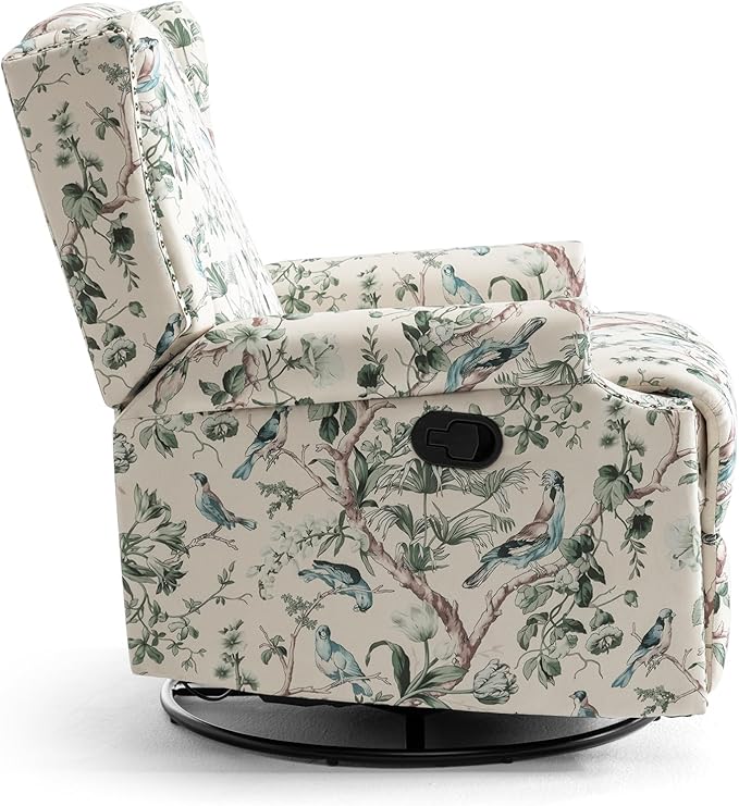 UIXE Swivel Rocker Manual Recliner Chair, Wingback Swivel Glider Fabric Nursery Reclining Sofa Chair, High Back Upholstered Arm Chair for Living Room Bedroom - Bird Pattern-Ruum Studio Home