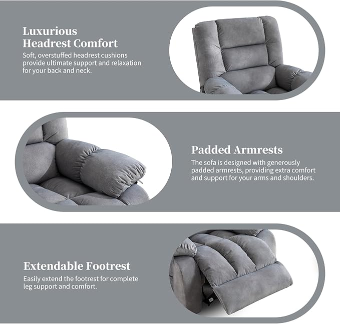 Massage Recliner Chair with Heat and Massage, Soft Fabric Ergonomic Manual Reclining Chairs, Heavy Duty Reclining Sofa Chair with Side Pockets for Living Room (Light Grey)-Ruum Studio Home