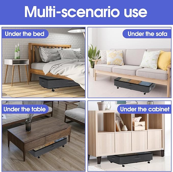 Under Bed Storage with Wheels, 2 Pack Under Bed Storage Containers with Transparent Lid, 50L Large Capacity Underbed Storage Containers, Underbed Storage Bins for Clothes, Shoes, Books, Toys, Black-Ruum Studio Home