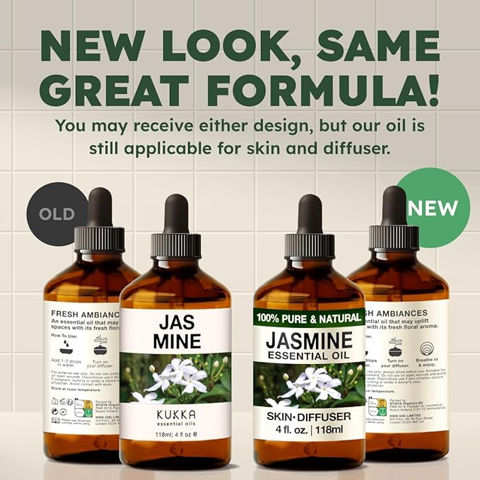 Kukka Jasmine Essential Oil for Diffuser - 4 Fl Oz - 100% Pure Natural Jasmine Oil for Skin, Hair & Soap Making Scents - A Great Relaxing Floral Addition for Hair Care & Perfume-Ruum Studio Home