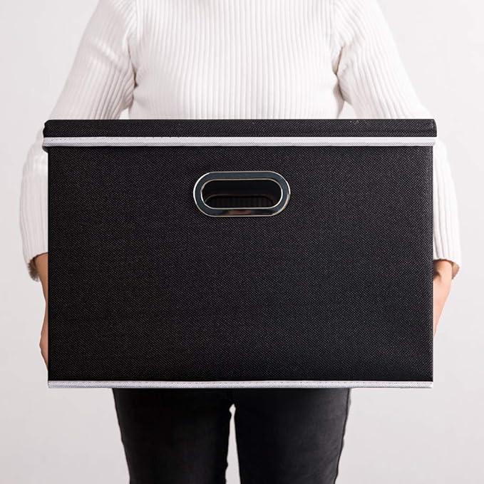 PRANDOM Large Foldable Storage Boxes with Lids [5-Pack] Organizer Containers Baskets Cube with Cover for Home Bedroom Closet Office Black17.7x11.8x11.8 For 6+ Year Old Boys and Girls-Ruum Studio Home