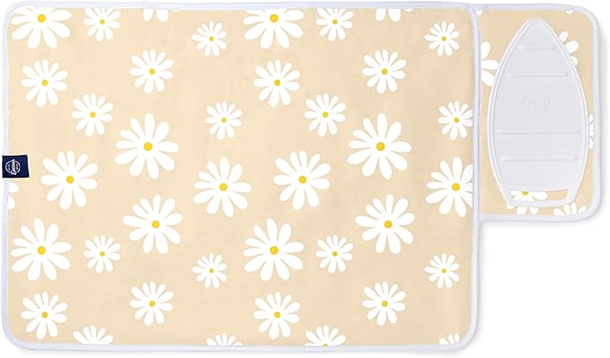 Encasa Homes Ironing Mat/Pad (Small 28"x20") with 3mm Padding & Silicone Iron Rest for Steam Pressing on Tabletop or Bed - Heat Resistant, Portable, Quilting & Travel Blanket - Daisy Beige-Ruum Studio Home