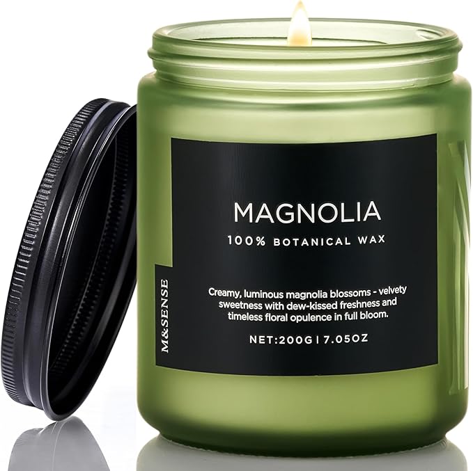 M&SENSE Magnolia Jasmine Scented Candle, 7.05oz 50 Hours Long Lasting Clean Non Toxic All Natural Soy Wax Candle for Relaxing & Stress Relief, 2 Wick Spring Fragrance Gifts for Home Decor-Ruum Studio Home