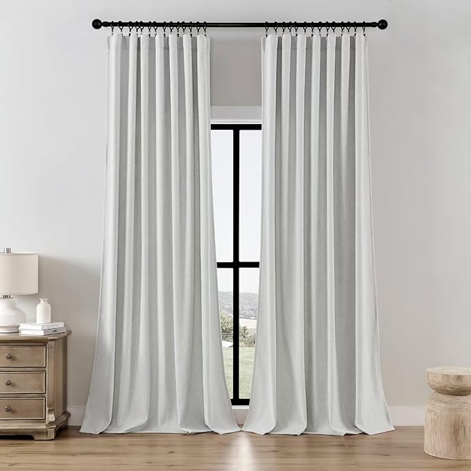 Joydeco Faux Linen Curtains 96 Inches Long 2 Panels Set for Bedroom Living Room, 52 inch Wide Light Filtering Drapes with Back Tab & Rod Pockets (52x96 inch, Greyish White)-Ruum Studio Home