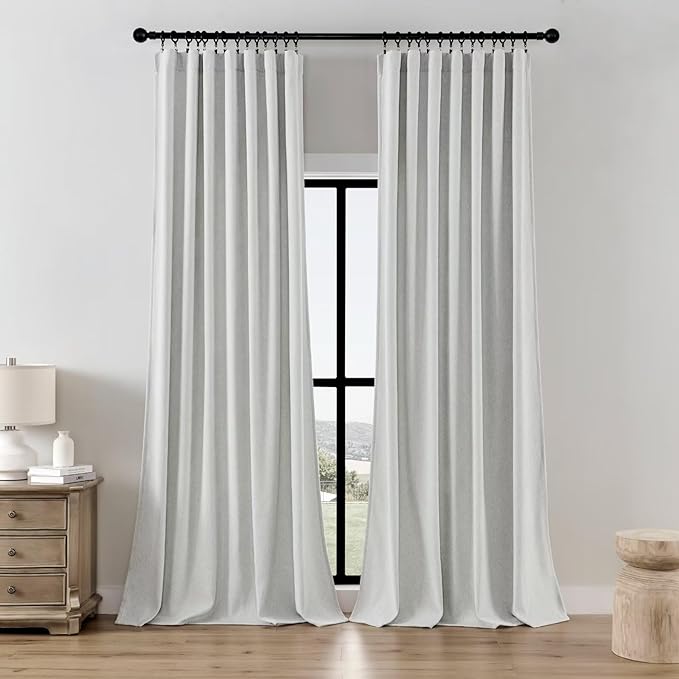 Joydeco Light Filtering Curtains 84 Inch Length for Bedroom, Faux Linen Curtains 84 Inches Long for Living Room, Pinch Pleat Curtains for Living Room 84 Inch Length(52x84 inch, Greyish White)-Ruum Studio Home