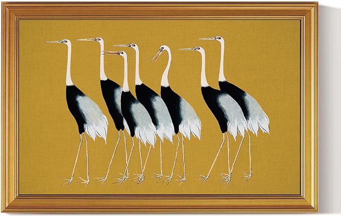 HUARCEY Gold Framed Vintage Wall Art for Living Room, Animals Painting Prints Large Decor for Kitchen, Aesthetic Bedroom Wall Art Decor, Christmas Gifts for Friends or Family (Seven Cranes 24"x36")-Ruum Studio Home