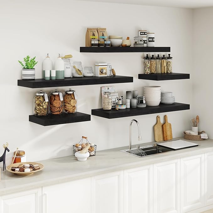 Heimlove 12" Deep Floating Shelves Black,Over Toilet Long Wall Mounted Modern Farmhouse 36 inches,Wall Shelves with Invisible Brackets for Bedroom, Bathroom, Living Room, Kitchen, Set of 1-Ruum Studio Home
