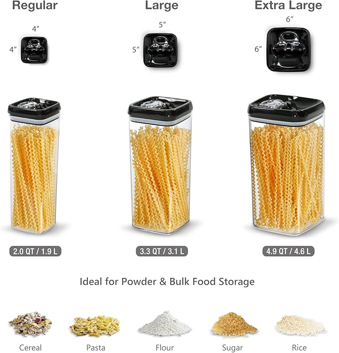 Felli Flip Tite Storage Container with Lid 6" XL Air Tight Ring Lock Top, Clear Acrylic Canister Set for Kitchen, Pet Cat Dog Food Treats, 5 lb Flour Sugar Pantry Organizer (Nest-L, Black)-Ruum Studio Home