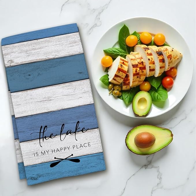 Lake House Dish Towel, Waffle Weave Microfiber Kitchen Cloth, Rustic Lake Decor for Home, Nautical Bathroom Accent, Lakehouse Gift Idea for Cottage Cabin Vacation Retreat - A04-Ruum Studio Home