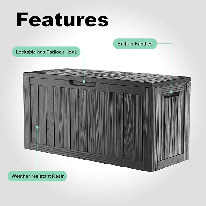 Vixzen 80 Gallon Resin Deck Box, Lockable Outdoor Storage Box for Patio Cushions Storage Furniture,Garden Tools, Pool Supplies, Weatherproof and UV Resistant,Black-Ruum Studio Home