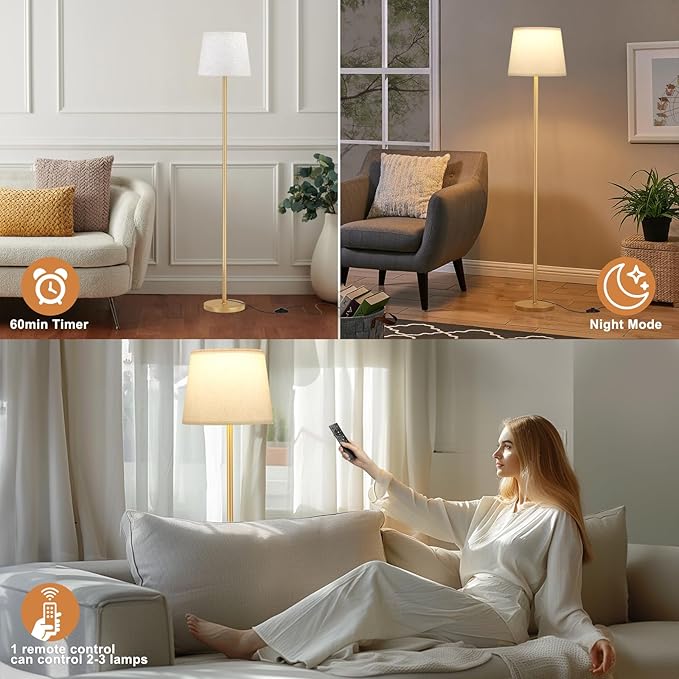 【Upgraded Floor Lamps for Living Room, Modern Floor Lamp with Remote Control, Dimmable Colors Temperature Standing Lamp Foot Switch, 9W Bulb Tall Lamps for Bedroom Office Kid Room - Gold-Ruum Studio Home