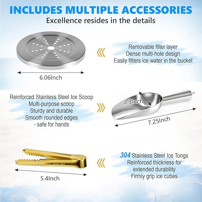 Ice Bucket, Gold Ice Bucket 3L with Silicone Sealing Ring Double-Wall Vacuum Insulation Champagne Buckets with Filter Layer Ice Tongs Ice Scoop (Gold, 3 L)-Ruum Studio Home