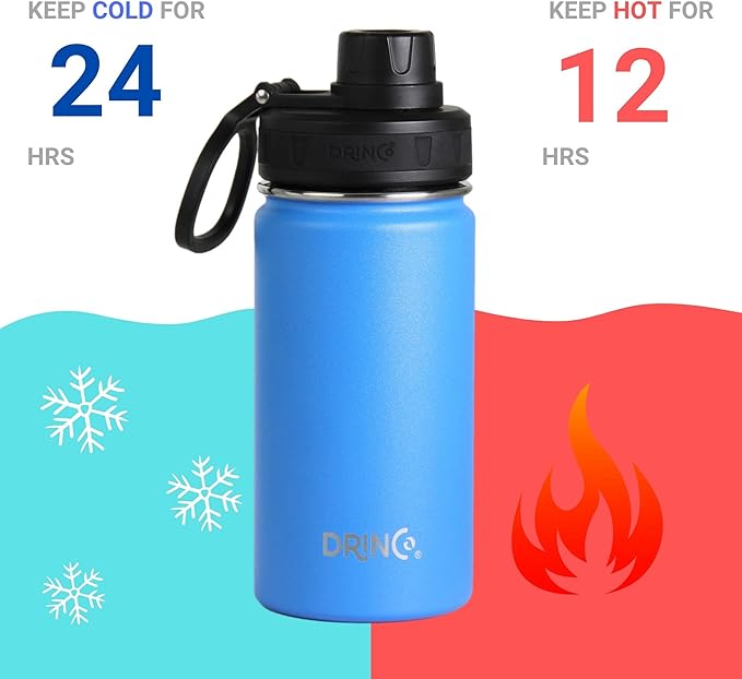 DRINCO Stainless Steel Water Bottle Spout Lid Vacuum Insulated Double Wall Water Bottle Wide Mouth (40oz 32oz 22oz 18oz 14oz) Leak Proof Keeps Cold or Hot (14 oz, 14oz Royal Blue)-Ruum Studio Home
