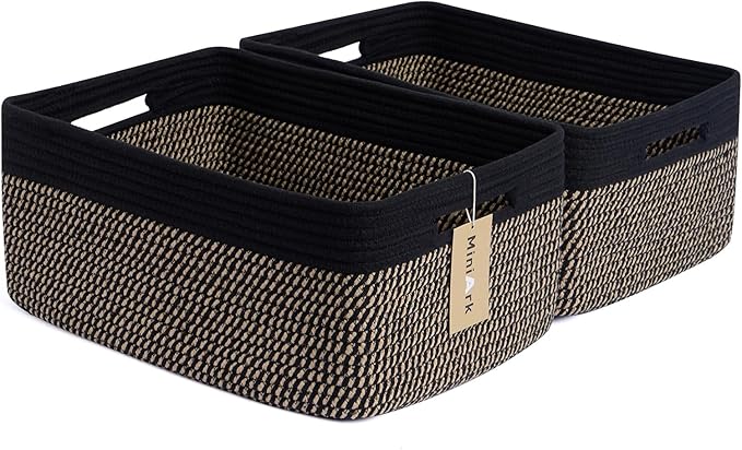 Large Storage Baskets for Shelves, Closet Organizers Bins for Clothes Blanket Towels, Baby Nursery, Toy Baskets Box, Woven Rope Baskets, 17 x 13 x 7.5”, 2 Packs Woven Brown-Ruum Studio Home
