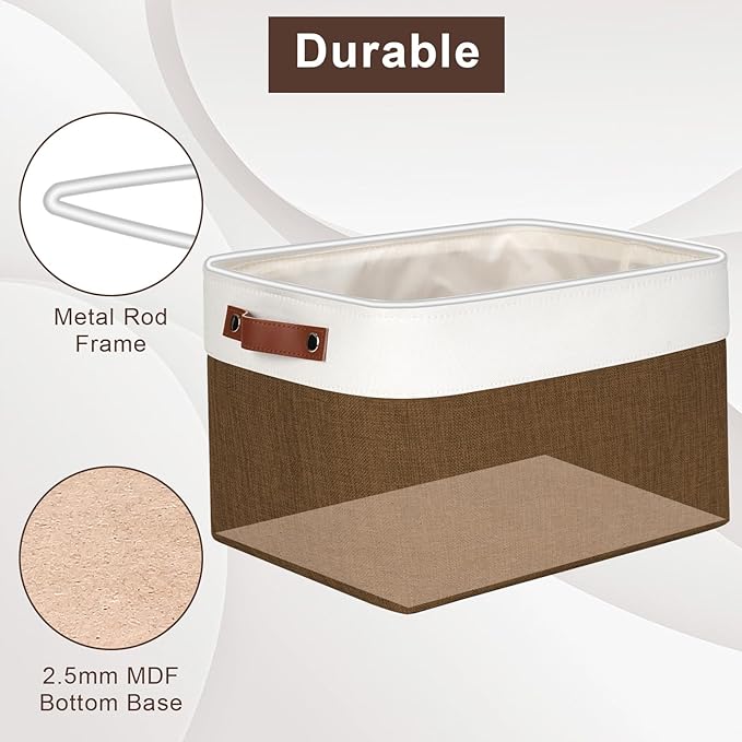 Storage Bins Large Fabric Storage Baskets for Shelves 3 Pack, Decorative Linen Closet Baskets with Handles for Organizing, Shelf, Clothes, Home, Office, 15x11x9.5Inches (Brown&White)-Ruum Studio Home