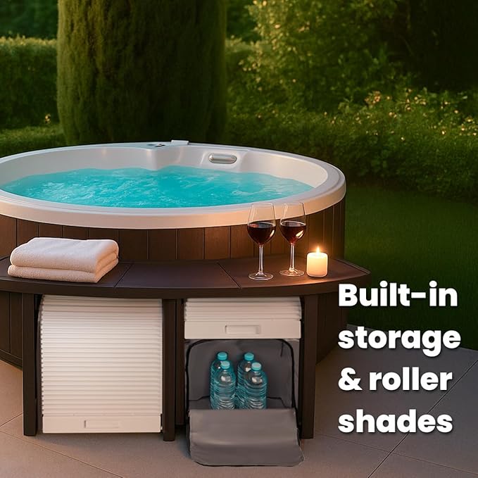 XtremepowerUS SPA Bench Set with Storage & Roller Shades – 2 Medium & 2 Tall Benches, Brown, 400 lbs Capacity, Outdoor Use-Ruum Studio Home